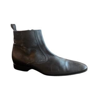HUGO BOSS Men's Leather Side Zip Boot 11 Black Shoes Ankle Pebbled Rugged Casual